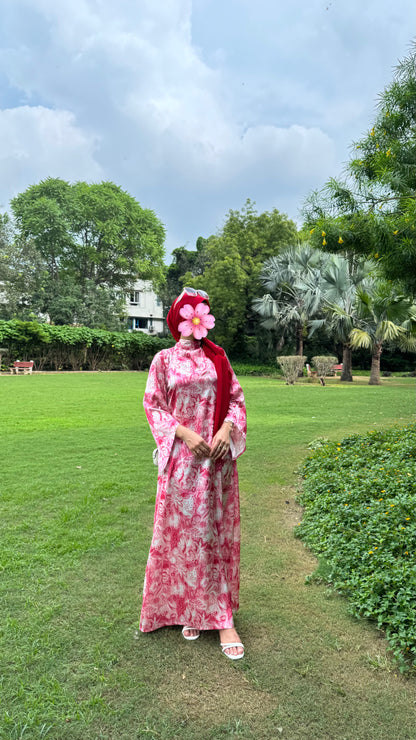 Elegant Red & White Floral Dress – Modest Maxi Dress