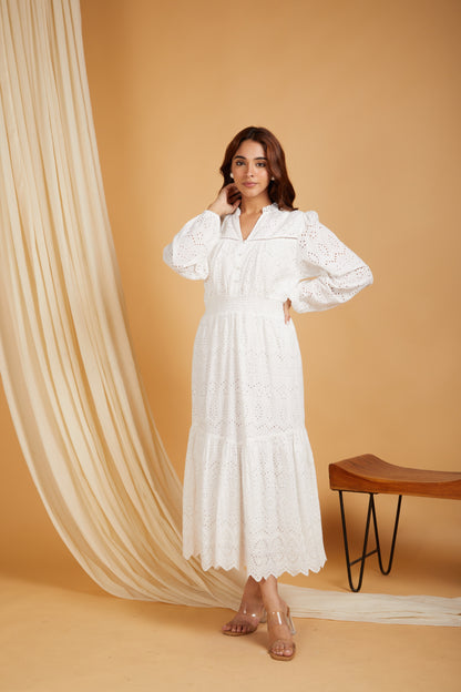 Premium Cotton Broadries Cotton Maxi Dress with lining