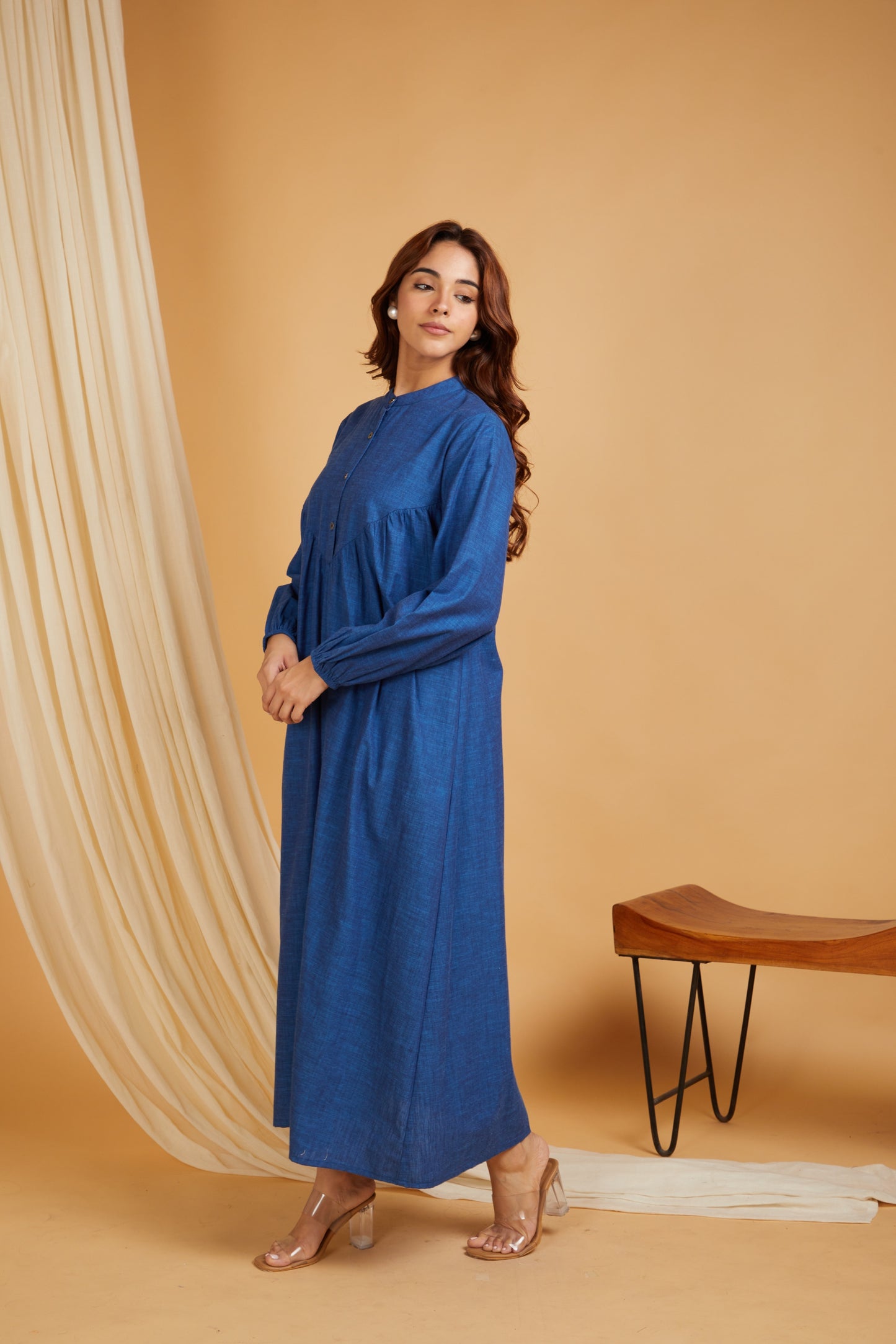 Cotton Linen Women A-Line Maxi Dress