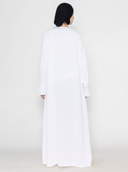 Front Pleated Round Neck Abaya
