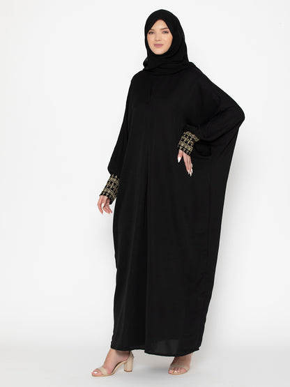 Embroidered Cuff Abaya With Scarf