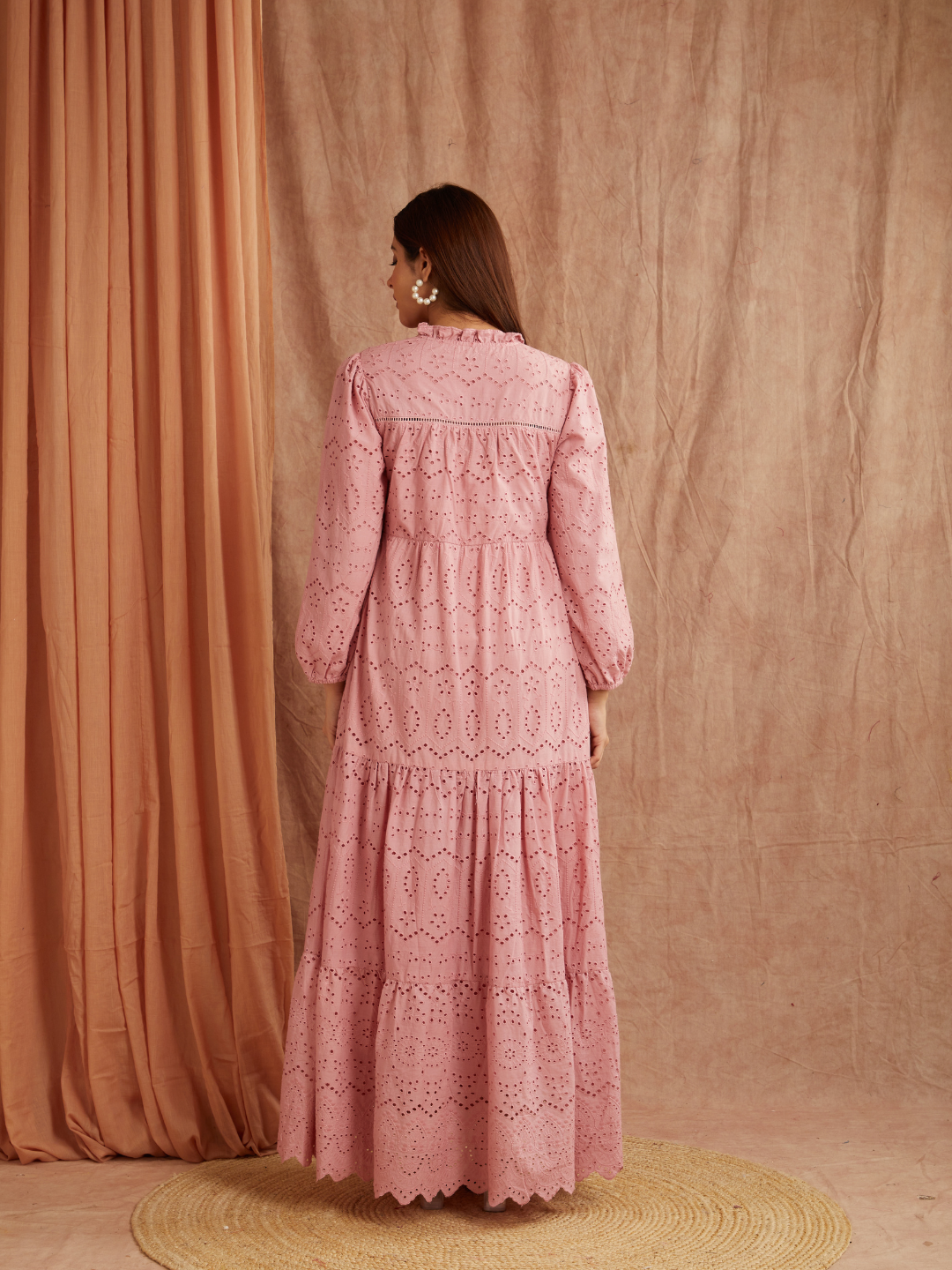 Dusty Rose Embroidered Maxi Dress – Graceful & Timeless