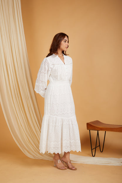 Premium Cotton Broadries Cotton Maxi Dress with lining