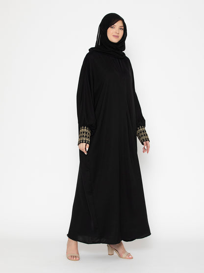 Embroidered Cuff Abaya With Scarf