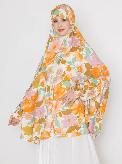 Floral Printed Namaz Makhna with Elasticated Sleeves