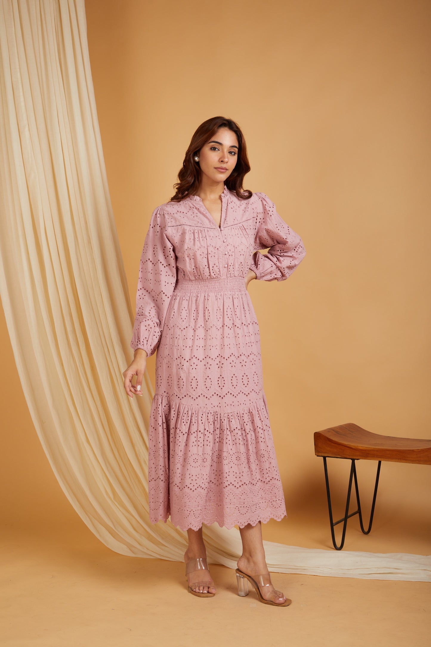 Women Self Design Cotton A-Line Maxi Dress with lining