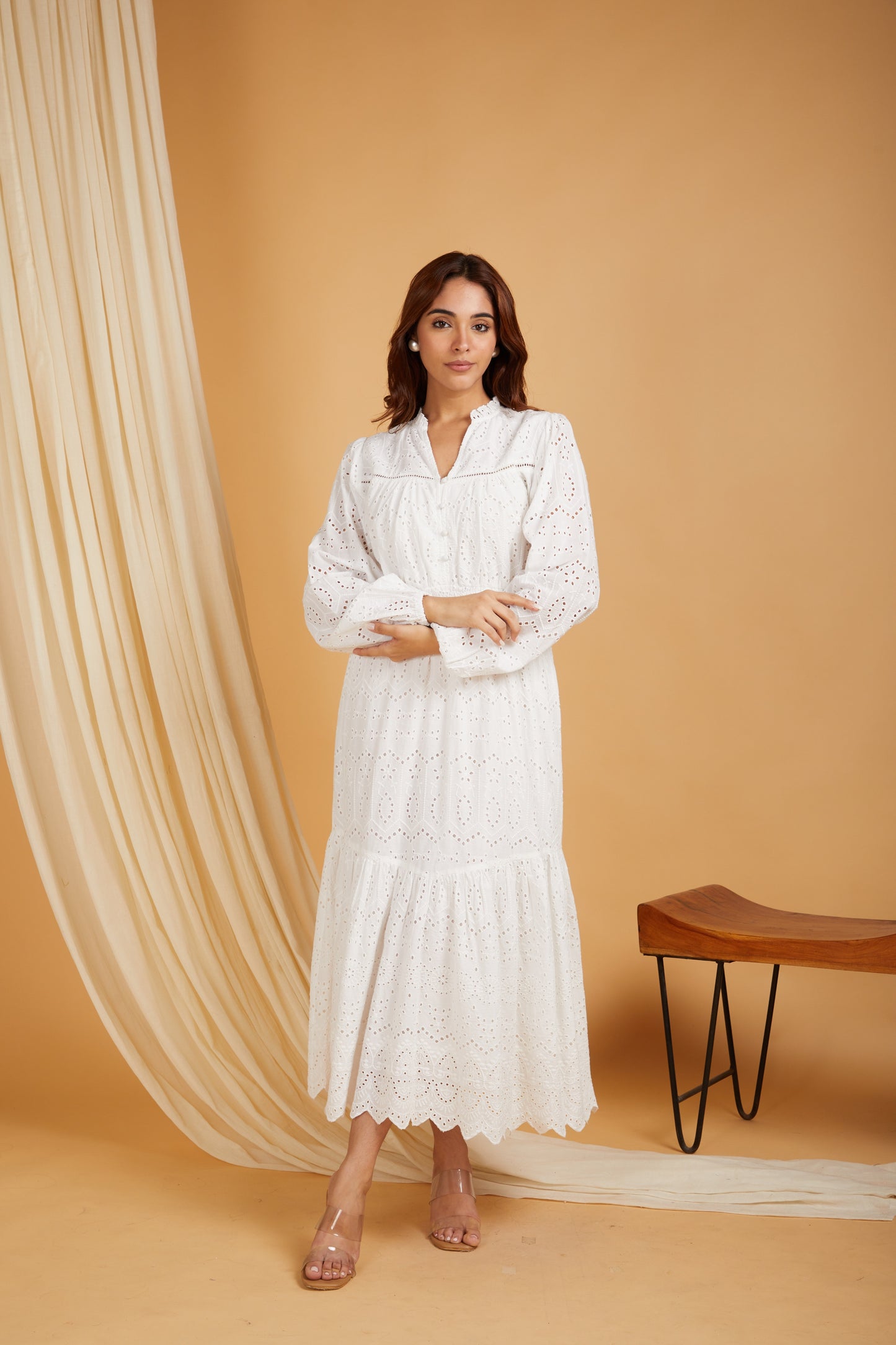 Premium Cotton Broadries Cotton Maxi Dress with lining