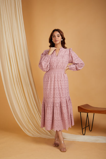 Women Self Design Cotton A-Line Maxi Dress with lining