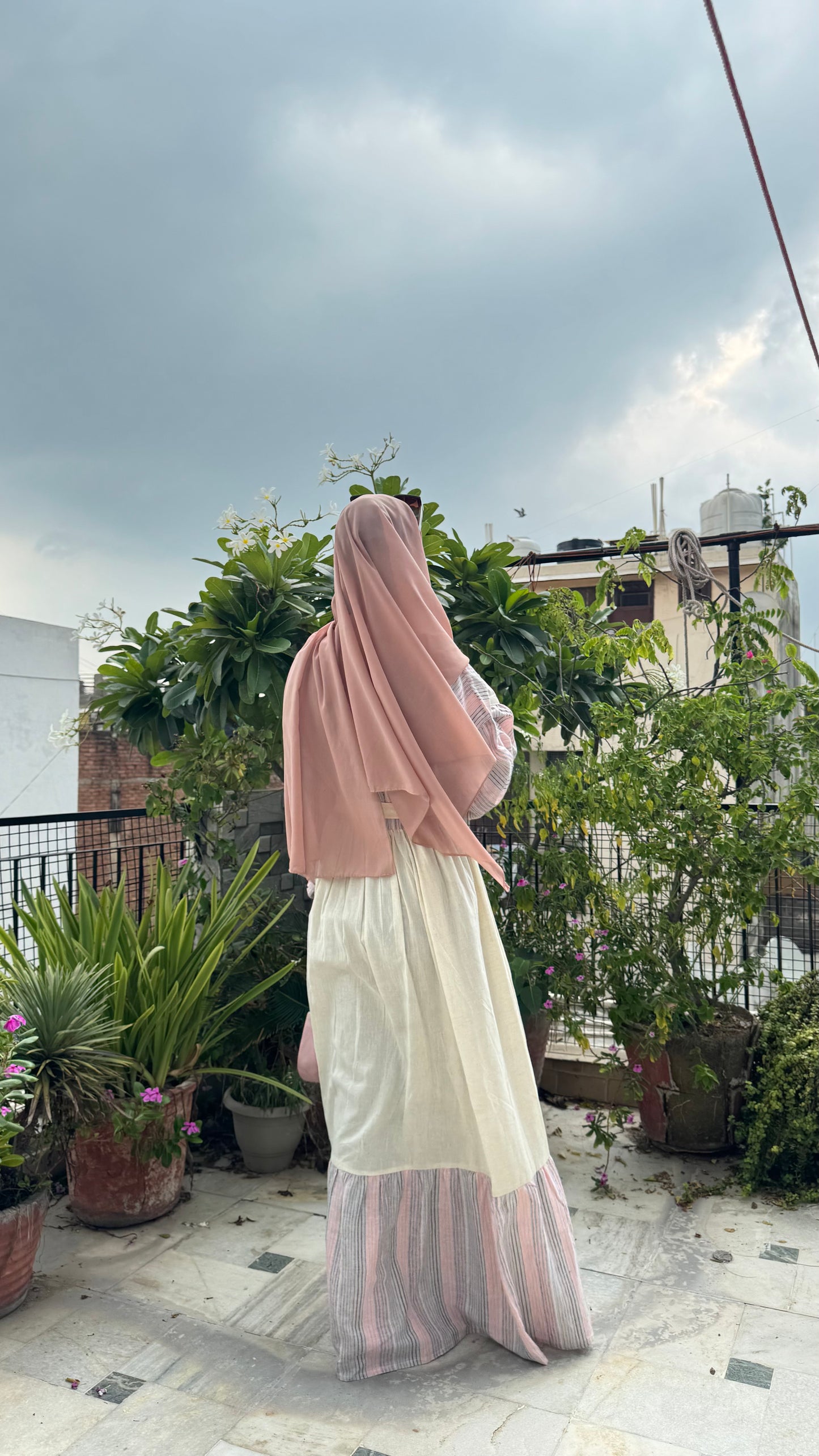 Elegant Pastel Striped Maxi Dress with Belt – Modest Wear