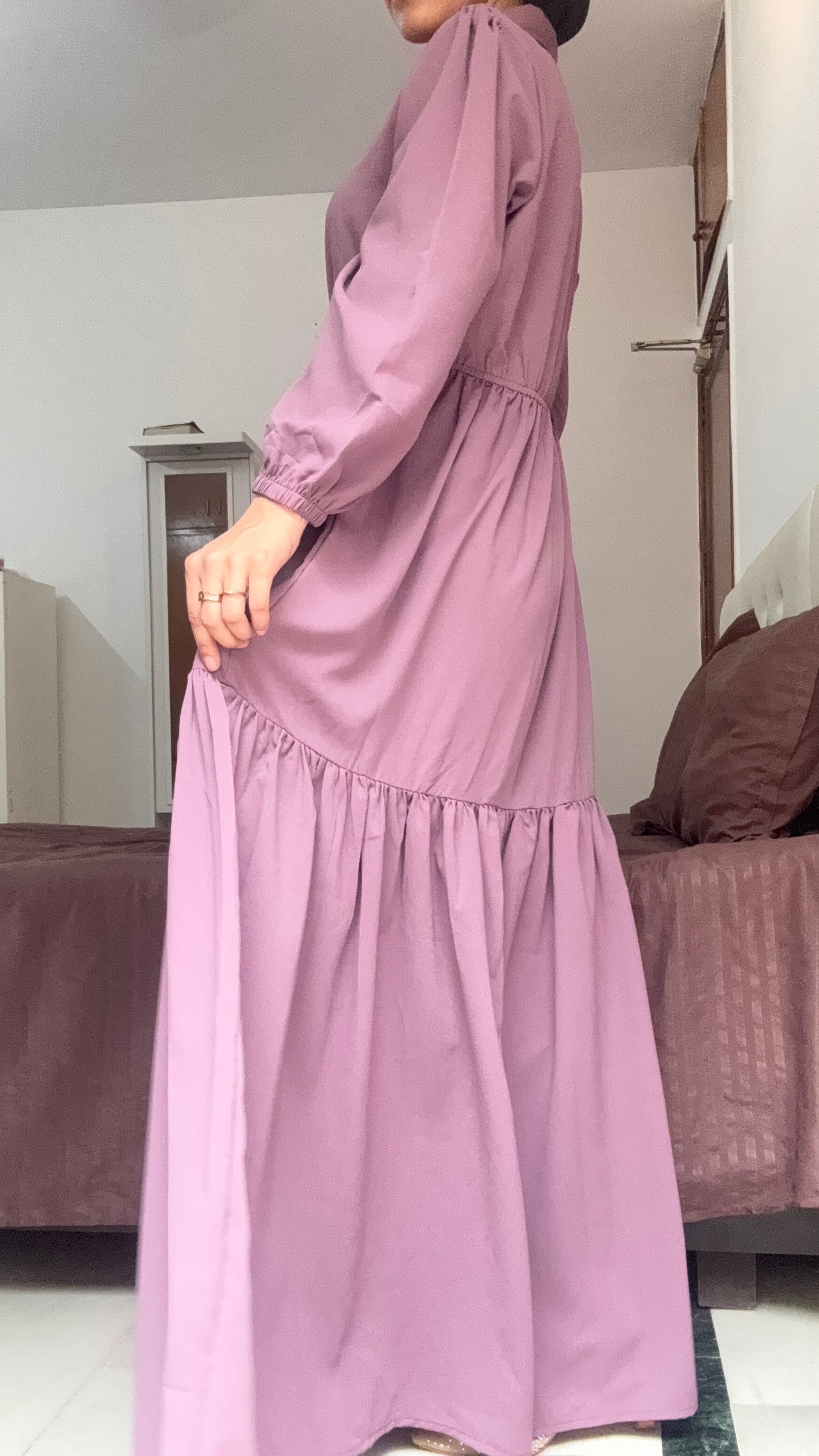 Classic Puff Sleeve Tiered Maxi Dress – Mauve
