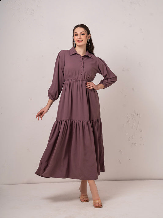 Dusty Mauve Modest Maxi Dress with Button Detail