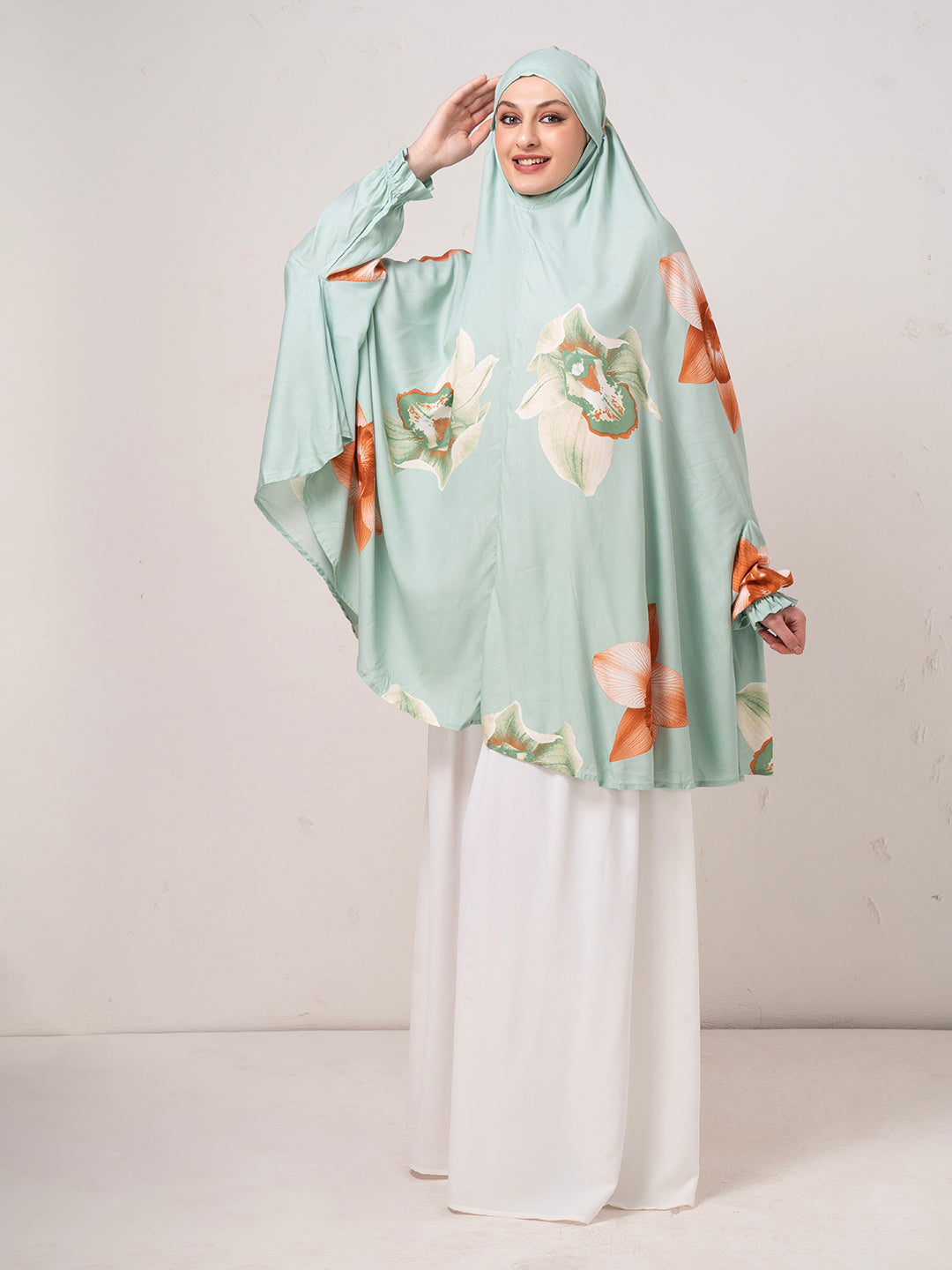 Mint Green Floral Namaz Dupatta – Graceful One-Piece Prayer Wear