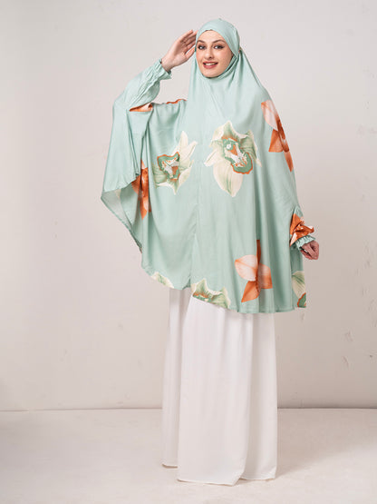 Mint Green Floral Namaz Dupatta – Graceful One-Piece Prayer Wear