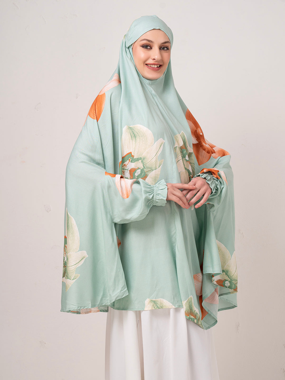 Mint Green Floral Namaz Dupatta – Graceful One-Piece Prayer Wear