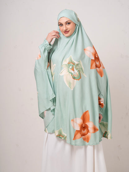 Mint Green Floral Namaz Dupatta – Graceful One-Piece Prayer Wear