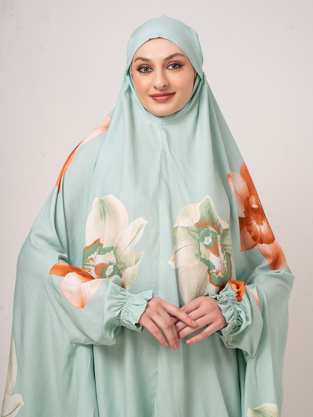 Mint Green Floral Namaz Dupatta – Graceful One-Piece Prayer Wear