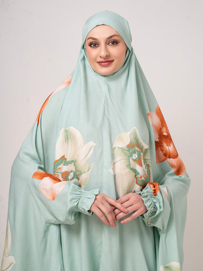 Mint Green Floral Namaz Dupatta – Graceful One-Piece Prayer Wear