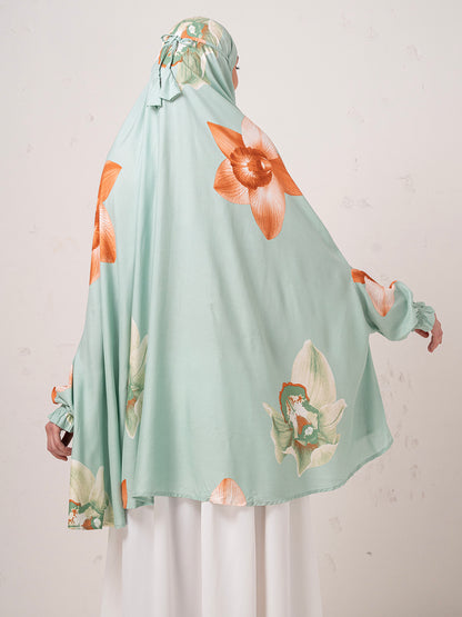 Mint Green Floral Namaz Dupatta – Graceful One-Piece Prayer Wear
