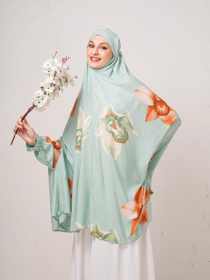 Mint Green Floral Namaz Dupatta – Graceful One-Piece Prayer Wear