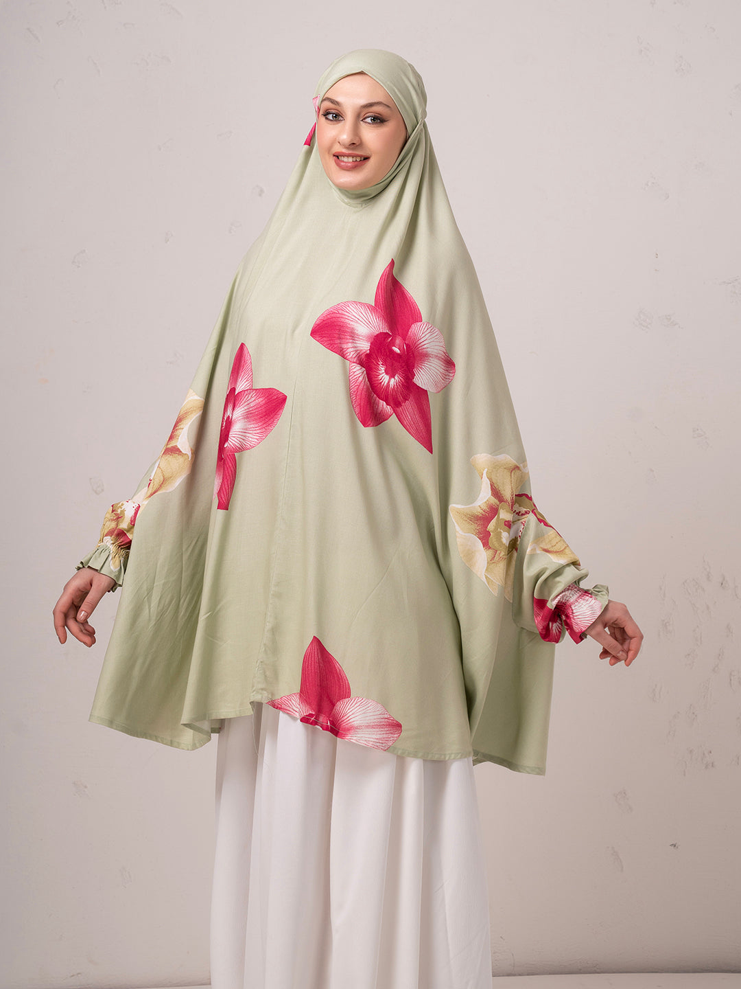 Floral Namaz Dupatta – Sage Green with Rose Print