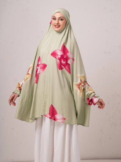 Floral Namaz Dupatta – Sage Green with Rose Print