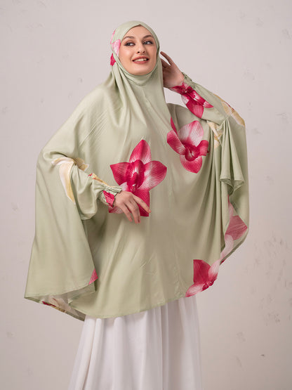 Floral Namaz Dupatta – Sage Green with Rose Print