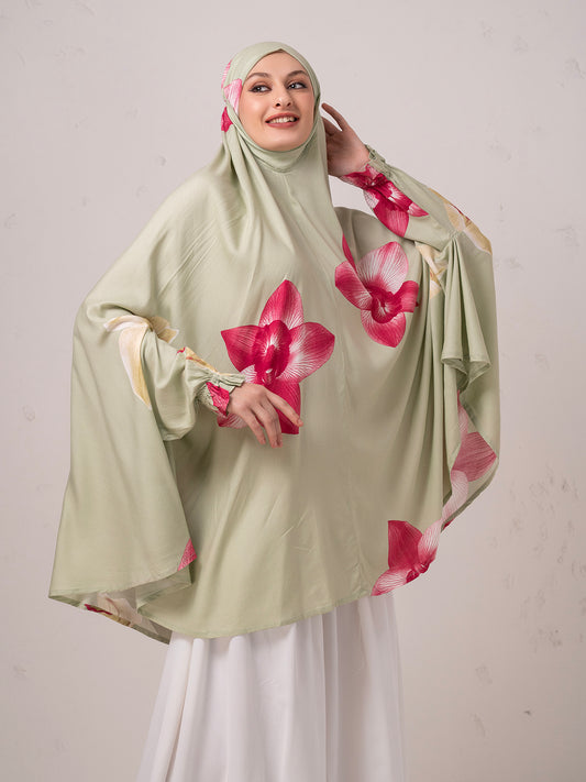 Floral Namaz Dupatta – Sage Green with Rose Print