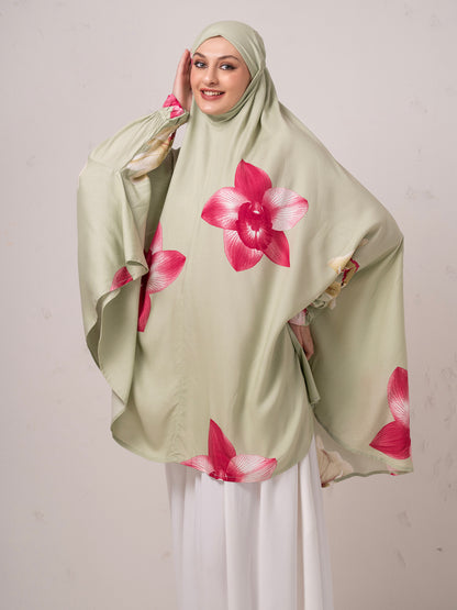 Floral Namaz Dupatta – Sage Green with Rose Print
