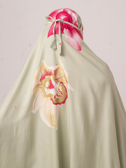 Floral Namaz Dupatta – Sage Green with Rose Print