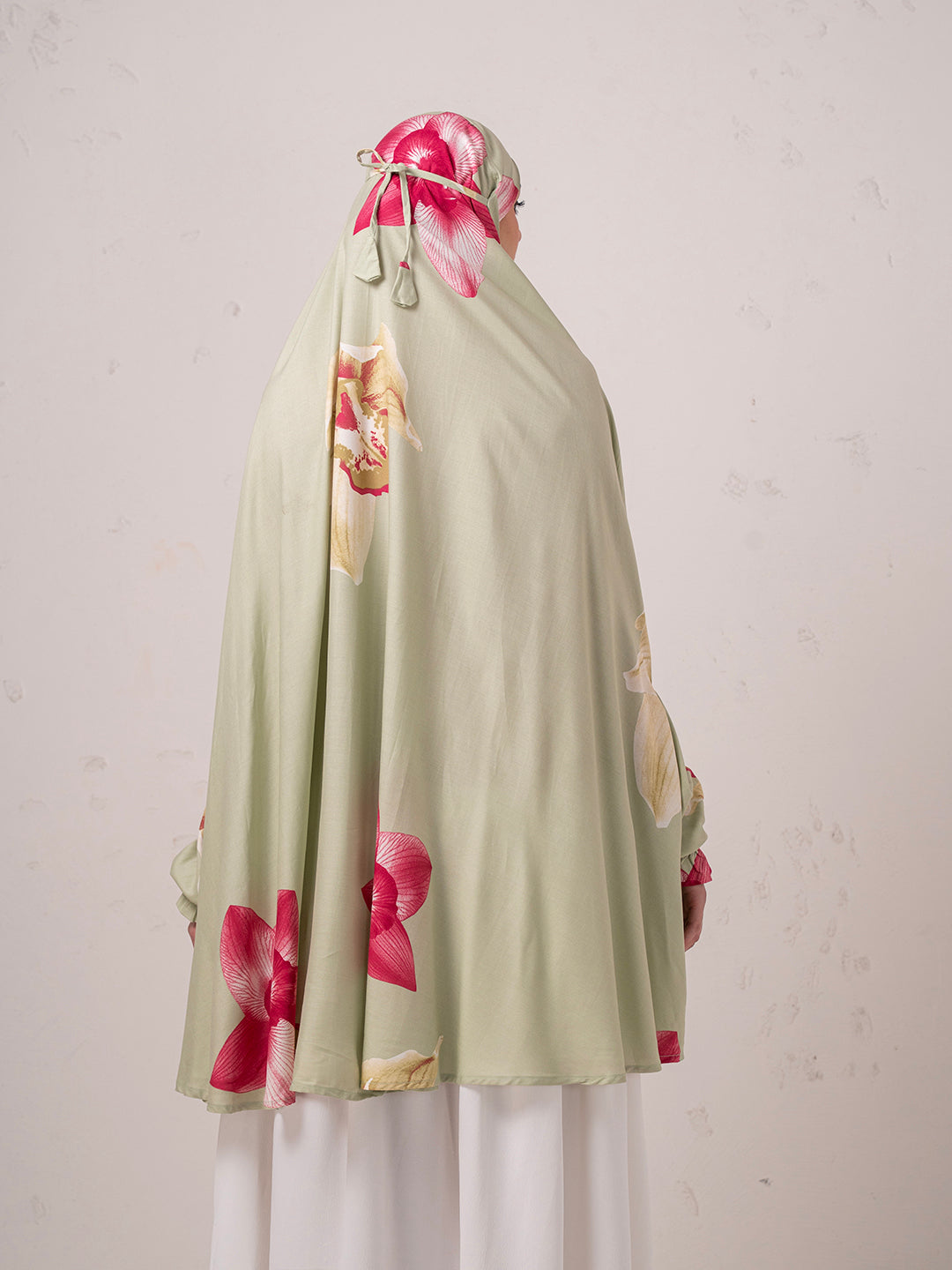 Floral Namaz Dupatta – Sage Green with Rose Print