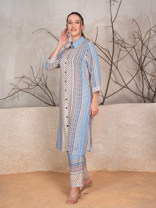 Motifs Printed Tunic With Trousers Co-Ord Set