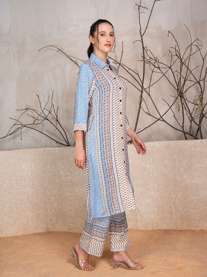 Motifs Printed Tunic With Trousers Co-Ord Set