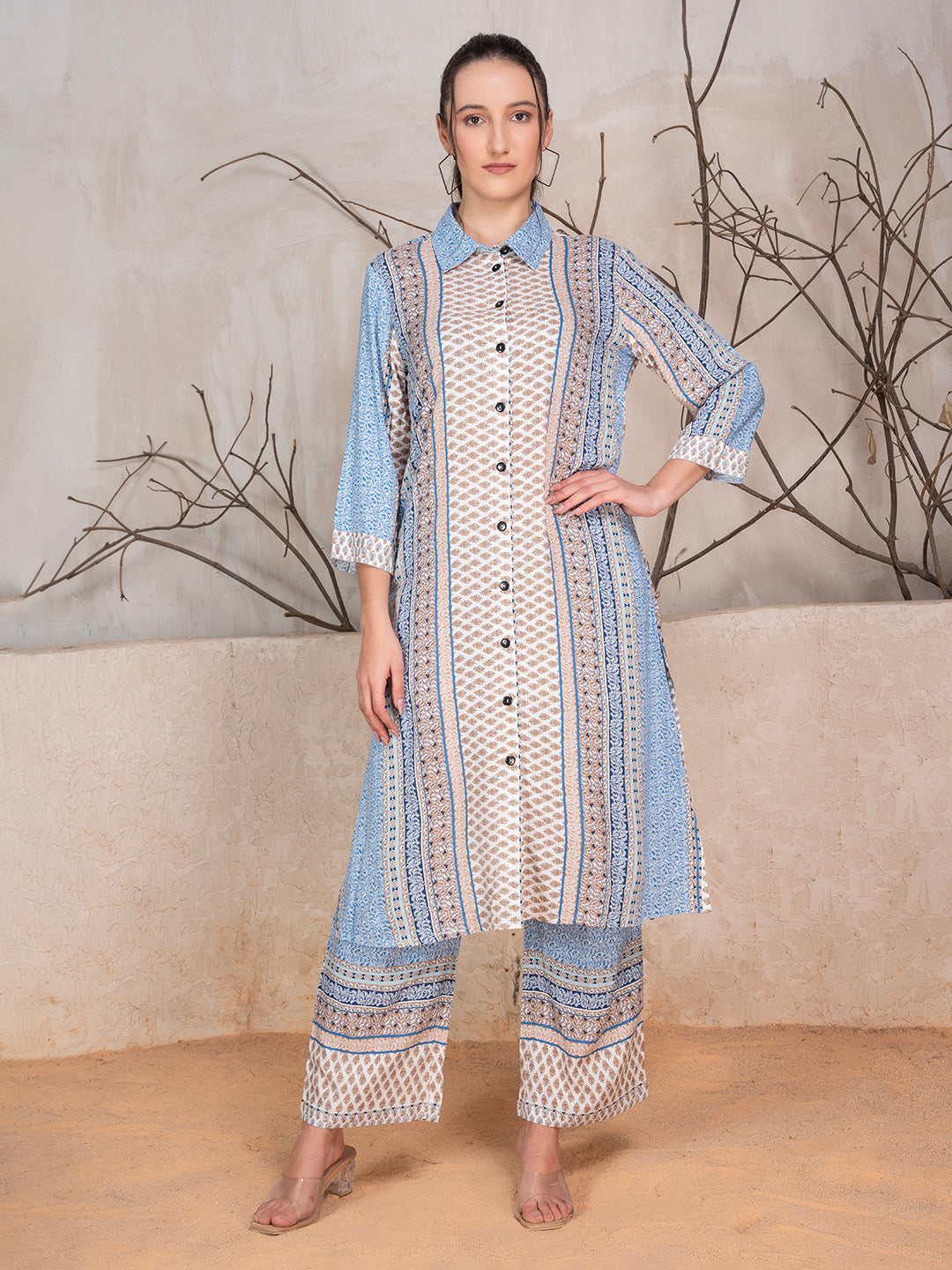 Motifs Printed Tunic With Trousers Co-Ord Set