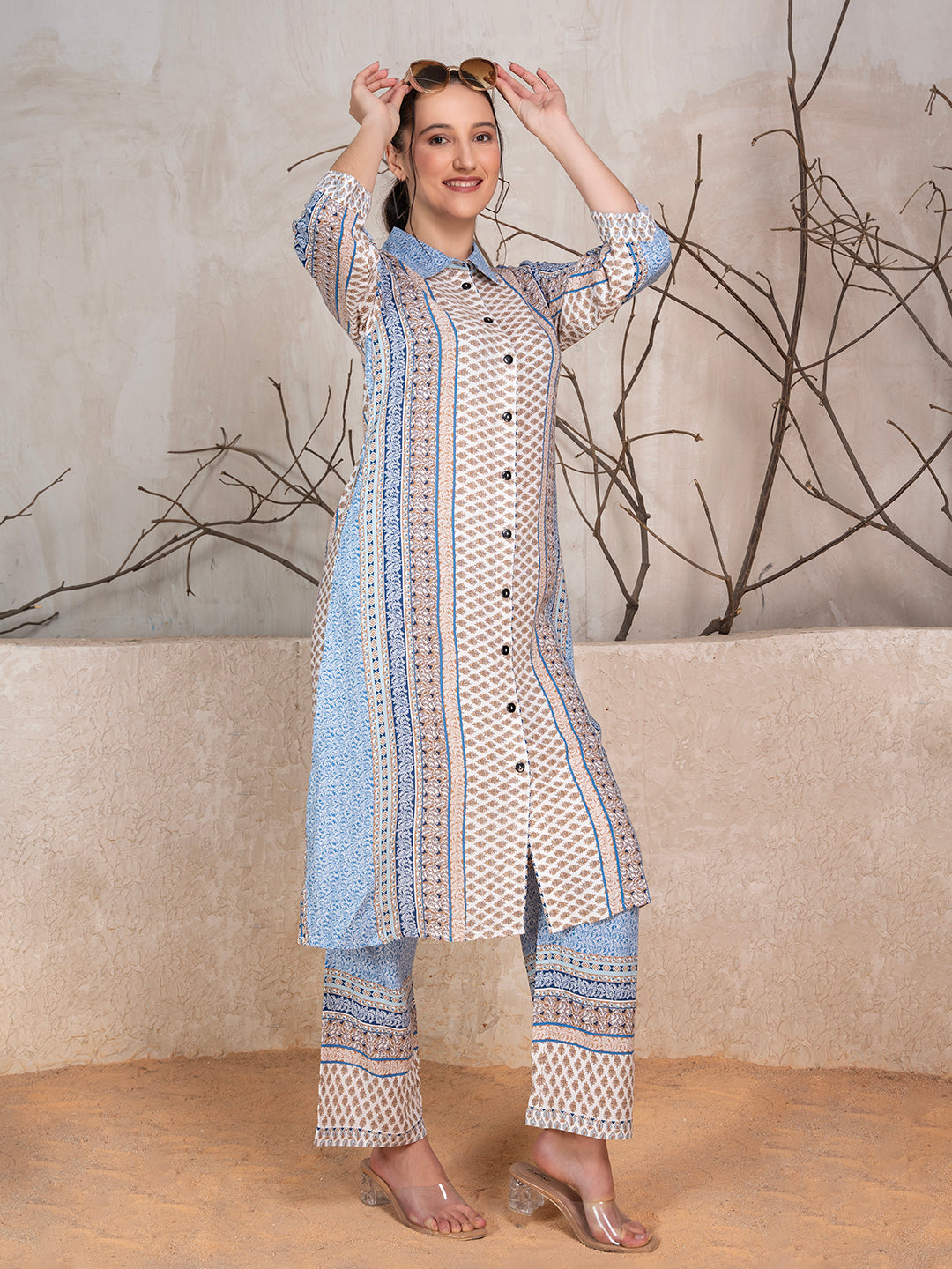 Motifs Printed Tunic With Trousers Co-Ord Set