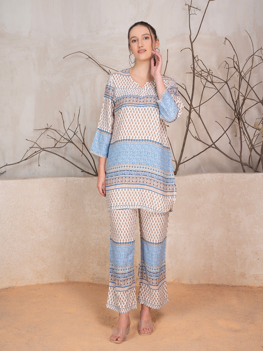 Ethnic Motifs Printed Tunic With Trousers Co-Ord Set