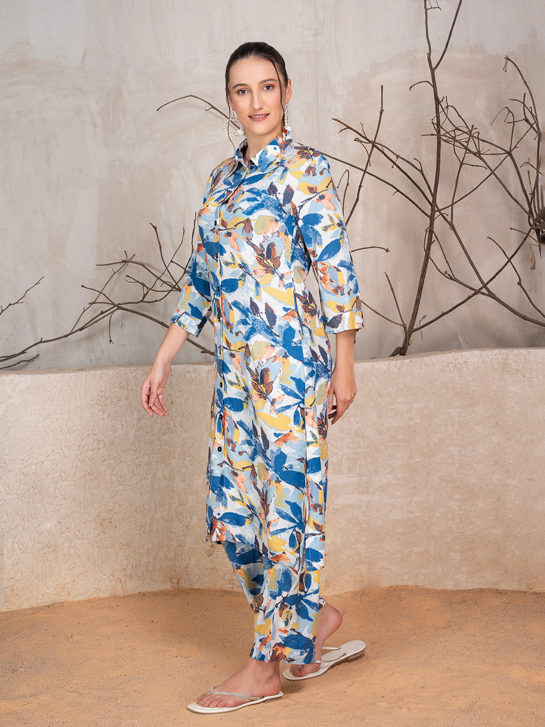 Ethnic Floral Printed Tunic With Trousers Co-Ord Set