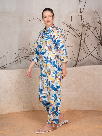 Ethnic Floral Printed Tunic With Trousers Co-Ord Set
