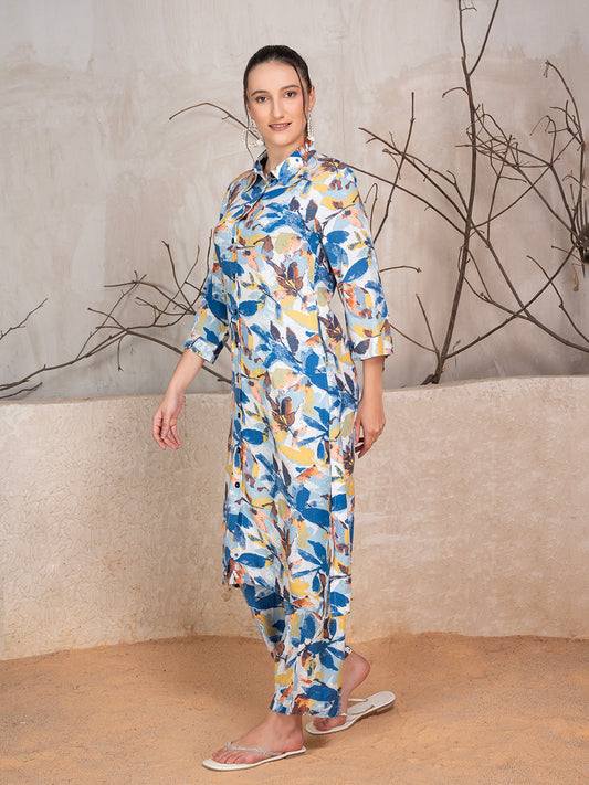 Ethnic Floral Printed Tunic With Trousers Co-Ord Set