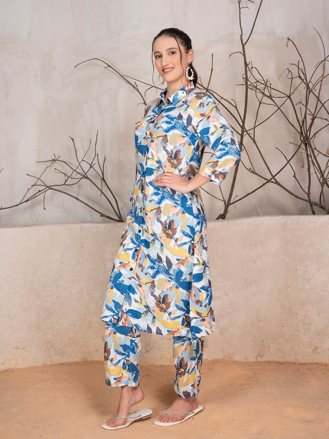Ethnic Floral Printed Tunic With Trousers Co-Ord Set