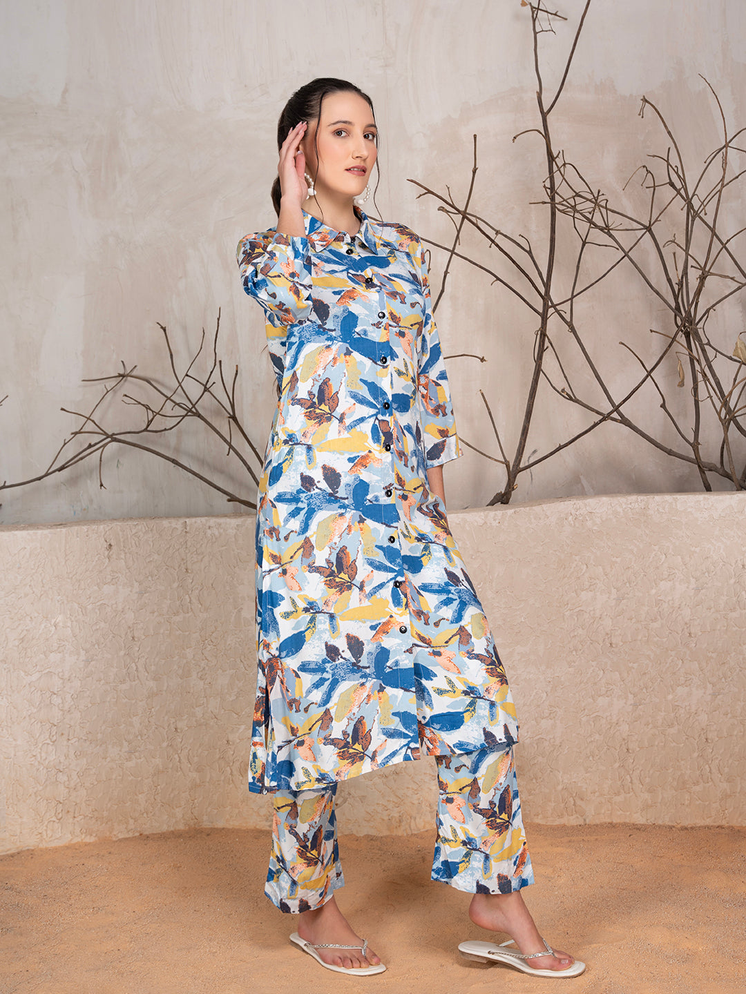 Ethnic Floral Printed Tunic With Trousers Co-Ord Set