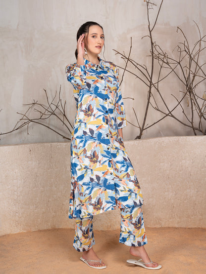 Ethnic Floral Printed Tunic With Trousers Co-Ord Set