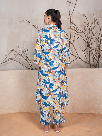 Ethnic Floral Printed Tunic With Trousers Co-Ord Set
