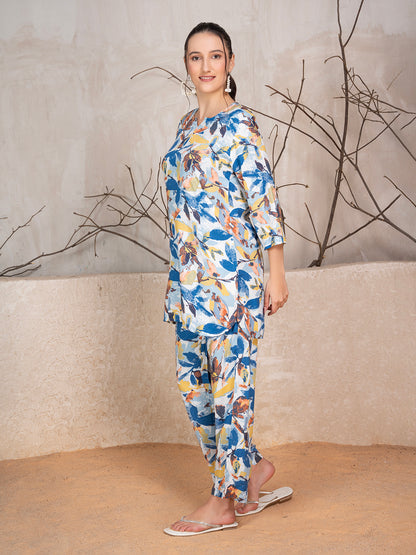 Floral Printed Tunic With Trousers Co-Ord Set