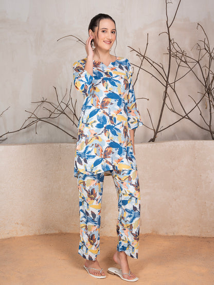Floral Printed Tunic With Trousers Co-Ord Set