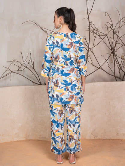 Floral Printed Tunic With Trousers Co-Ord Set