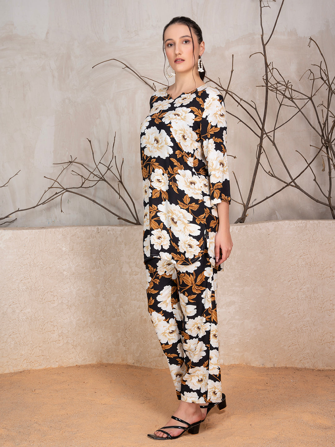 Floral Printed Tunic With Trousers Co-Ord Set