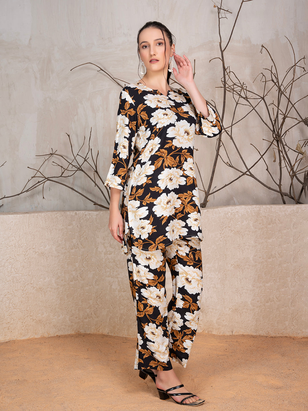 Floral Printed Tunic With Trousers Co-Ord Set