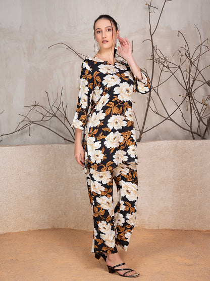 Floral Printed Tunic With Trousers Co-Ord Set