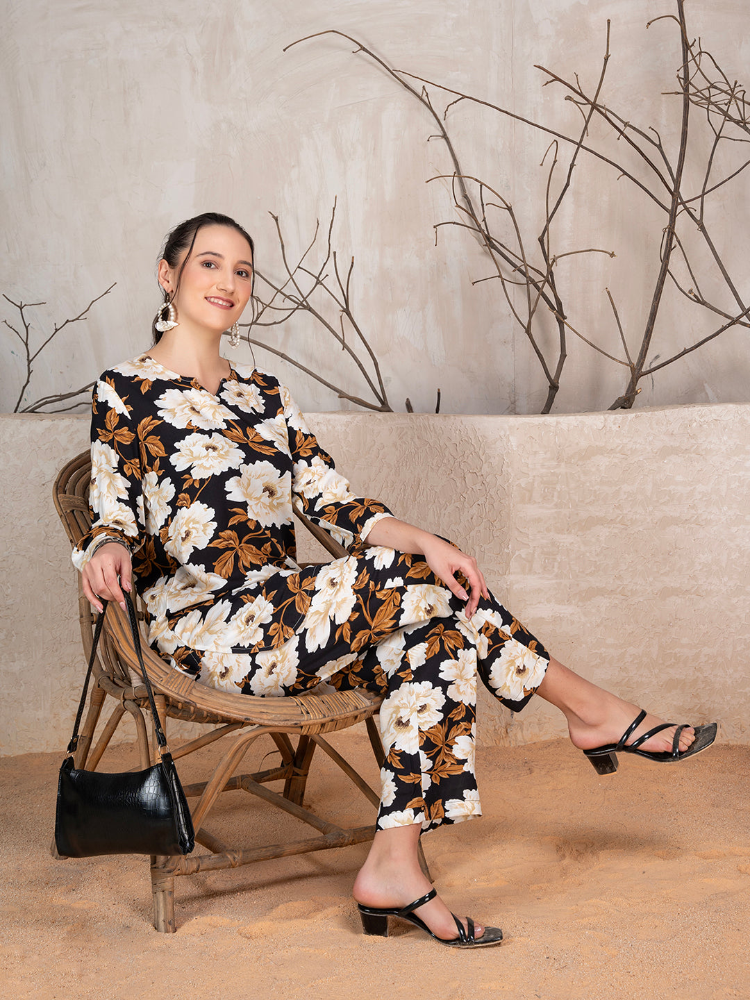 Floral Printed Tunic With Trousers Co-Ord Set