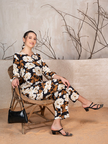 Floral Printed Tunic With Trousers Co-Ord Set